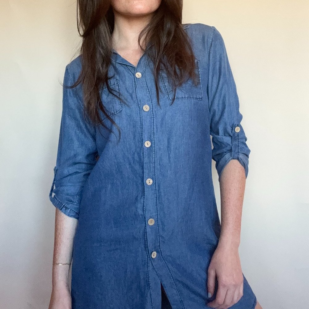 Zara Blue Denim Tunic Button-Up